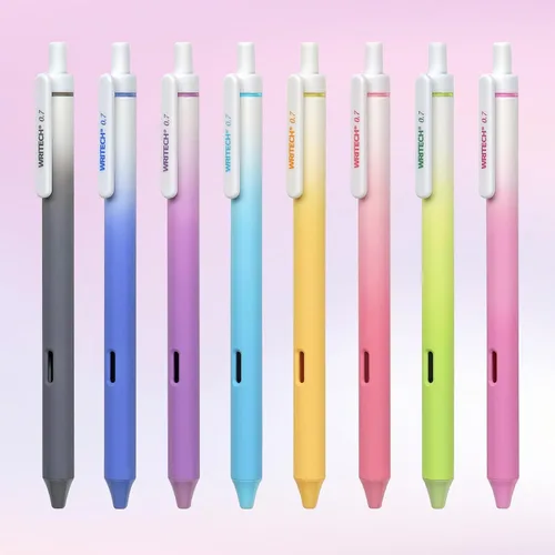 Vista 10 de WRITECH Bolígrafos de gel de punta fina: 0.5mm, 4 unidades, bolígrafo retráctil con clic, tinta negra, color estético degradado, cañón suave