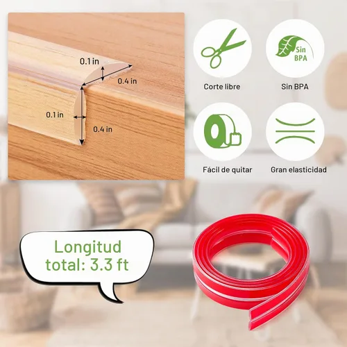 Vista 2 de BabySafe Tira Protectora de Bordes: Protectores de Esquinas de Mesa para Muebles de Bebé y Chimenea, 3.3 pies (1m)