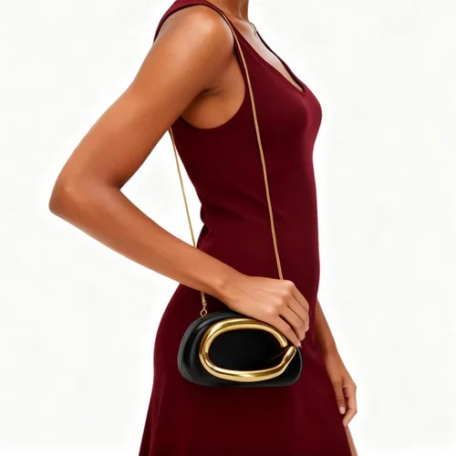 Vista 2 de Bolsos de mano para mujer, formales, bolso de noche de piel sintética con cadena, asa de metal, bolso cruzado para fiesta de boda