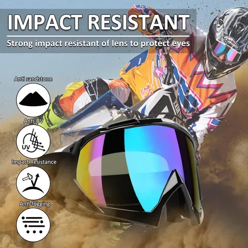 Vista 3 de Paquete de 2 gafas para motocicleta, ATV Dirt Bike Motocross, accesorios de equitación para hombres y mujeres, gafas de esquí con cuello