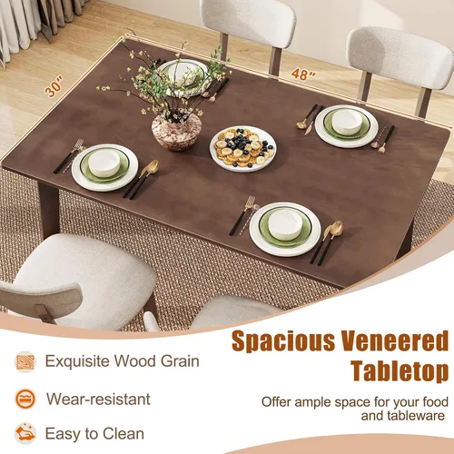 Vista 4 de Giantex Mesa de comedor para 4, mesa de cocina rectangular de madera de 48 pulgadas con patas de madera de goma maciza, mesa de comedor moderna