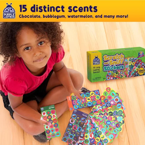 Vista 9 de 45 hoja cero y pegatinas con fragancia para niños(as) y maestros(as) Paquete megavariedado, paquete de Purple Ladybug Novelty, con 15 diferentes