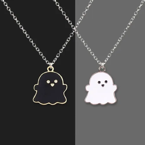 Vista 2 de Lindo collar con colgante de fantasma blanco y negro, bonito collar con dije de apariencia de fantasma para mujeres, niñas, amistad, mejor amiga