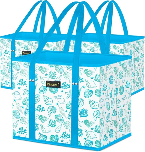 Vista 16 de BALEINE 1 paquete de bolsas reutilizables para comestibles, bolsas de compras plegables para comestibles con parte inferior reforzada y asas Follaje