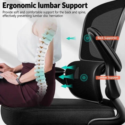 Vista 4 de BESTFAIR Silla de oficina ergonómica, silla de escritorio de malla transpirable cómoda con soporte lumbar, silla de computadora, silla de escritorio