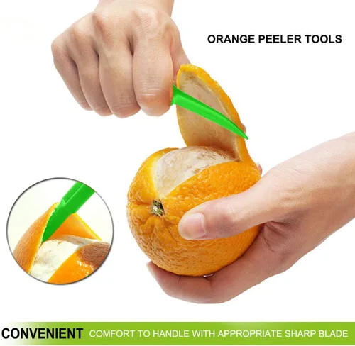 Vista 2 de Cortador de cáscara de cítricos de naranja, cortador de frutas de plástico, removedor de abridor de limón, herramientas de frutas y verduras Verde