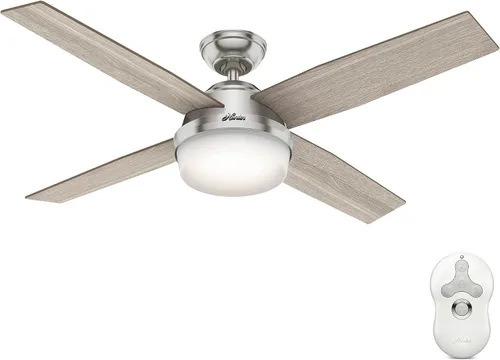 Vista 15 de Hunter Dempsey, ventilador de techo, moderno, silencioso, 44 pulgadas, níquel cepillado con luz LED y control remoto, montaje estándar, 4