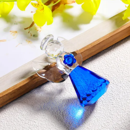 Vista 6 de YWHL Figura decorativa de ángel de cristal azul, estatua de guardián de cristal, regalo bonito de adorno de ángel para mujer