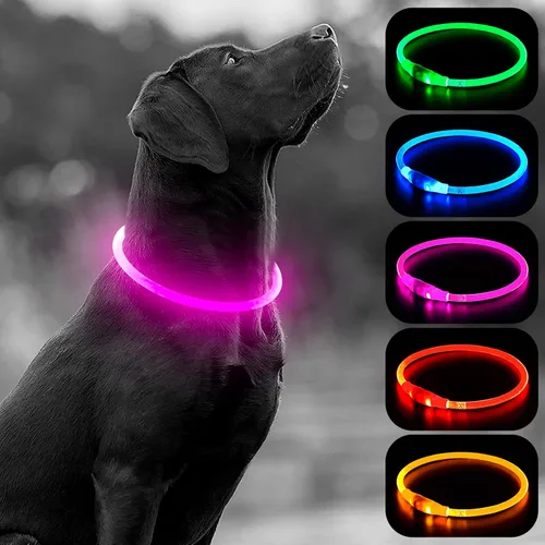Vista 15 de HIGO Collar de perro con luz LED, recargable por USB, que brilla en la oscuridad, collar de seguridad para mascotas cortable de TPU para pasear Azul