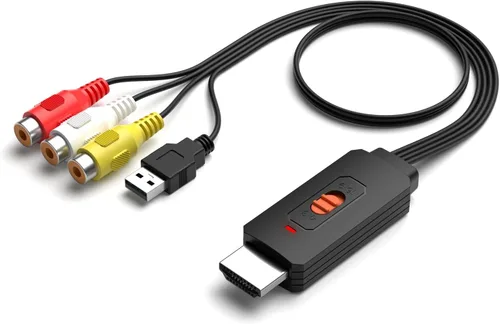 Vista 8 de Convertidor RCA macho a HDMI, adaptador compuesto CVBS AV a HDMI, interruptor de salida Full HD 720P/1080P para DVD, STB, VCR