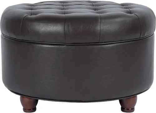 Vista 34 de HomePop - Otomana redonda para almacenamiento, capitoneada con botones grandes