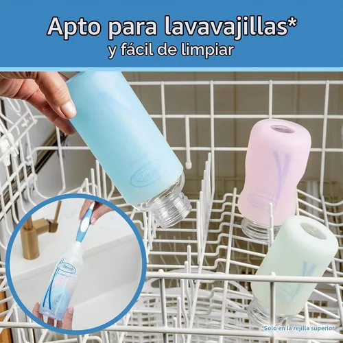 Vista 3 de Dr. Brown's Options+ Funda estrecha para botella de vidrio, 100% silicona, rosa, sin BPA, 4 onzas, paquete de 1