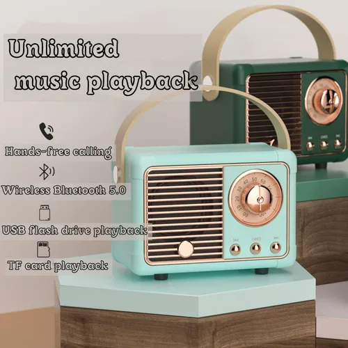 Vista 4 de Altavoz Bluetooth retro, altavoz Bluetooth inalámbrico, lindo estilo antiguo para cocina, dormitorio, oficina, fiesta, al aire libre, altavoz