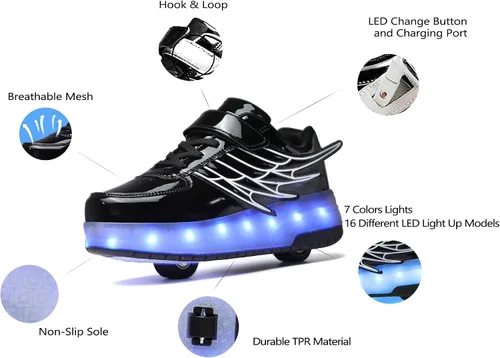 Vista 3 de Roller Skate Shoes for Kids Boys Girls LED Roller Sneakers Light Up Fashion Flashing Wheels Shoes Rechargeable