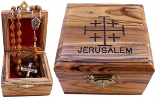 Vista 4 de Cofre para la Primera Comunión, para el rosario, madera de olivo de Belén Cearmic - Cruz de Jerusalén