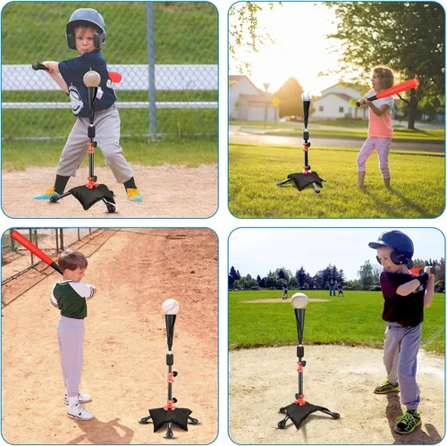 Vista 9 de Baseball Batting Tee Ball Set for Kids and Youth,with Bat & Ball Negro-Rojo B