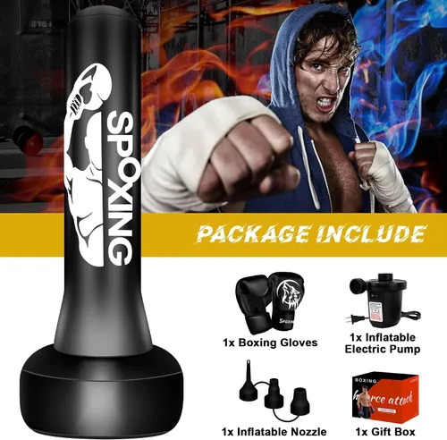 Vista 6 de Freestanding Punching Bag for Adult Teens, 70" Heavy Punching Bag with Boxing Gloves and Electric Air Pump for Beginners Kickboxing Training MMA