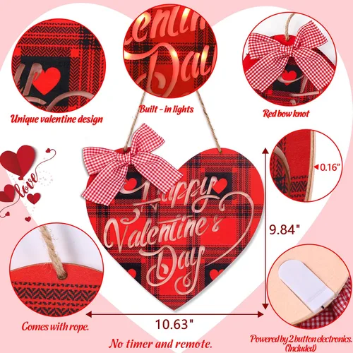 Vista 4 de Letrero de San Valentín para el hogar, decoración iluminada para colgar en la pared de la puerta delantera de San Valentín
