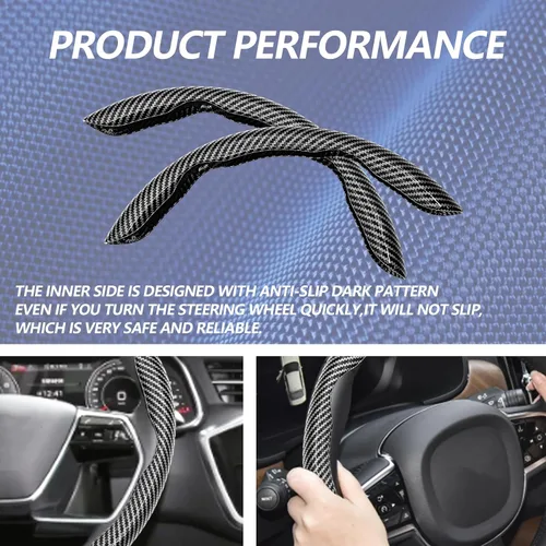 Vista 6 de 2 fundas de volante de fibra de carbono de ajuste universal, antideslizantes, protector segmentado para volante, accesorios interiores de automóvil