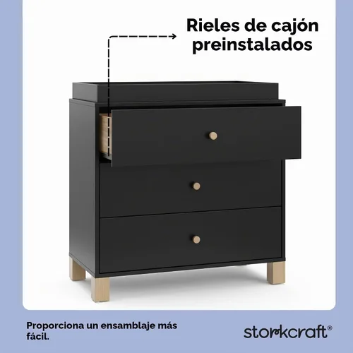 Vista 5 de Storkcraft California - Cómoda de 3 cajones con cambiador, color negro/madera flotante
