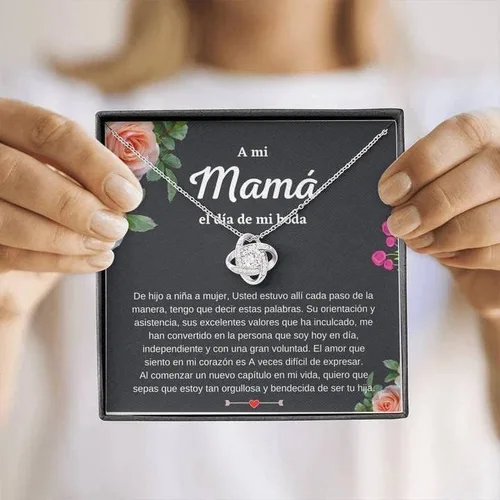 Vista 4 de Joyería para tarjetas de mensaje regalos personalizados, regalo para mamá en mi boda, regalos españoles, collar para madre de la novia, regalo