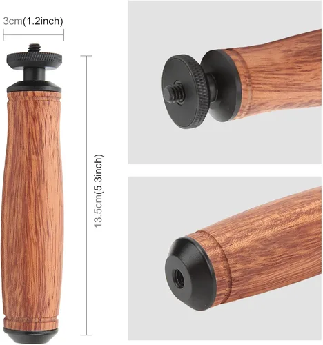 Vista 4 de Mango de madera para cámara, agujero universal de tornillos de 1/4 pulgadas, diseño de madera de pera, para cámara, lámpara de video LED, teléfono