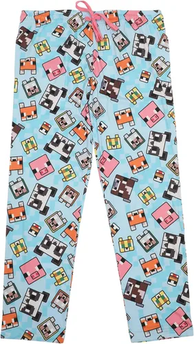 Vista 4 de Minecraft Chibi Animal Face Blocks AOP - Pantalones de pijama para mujer