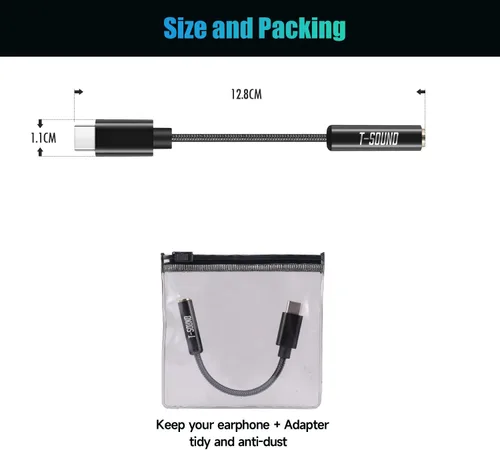 Vista 8 de Adaptador USB C para auriculares, T-Sound USB tipo C a conector de auriculares hembra de 0.138 in (DAC de alta resolución) compatible con MacBook