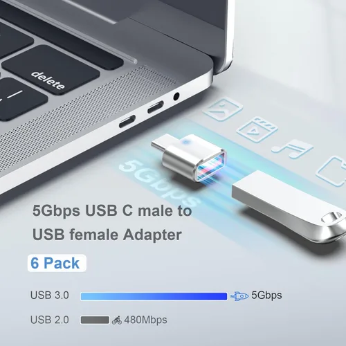 Vista 2 de Duyasurs Paquete de 6 adaptadores USB C a USB, transferencia de datos de alta velocidad, adaptador USB C macho a USB 3.0 hembra OTG para iPhone 17