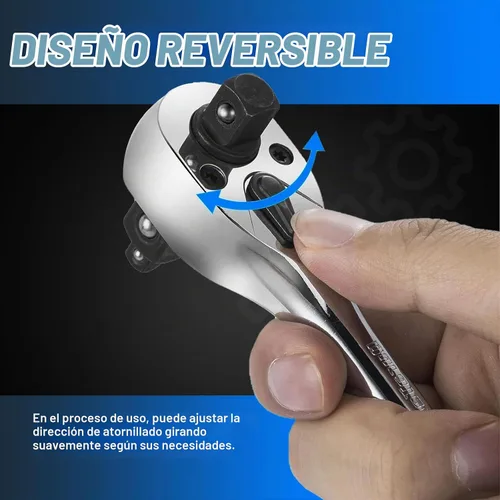 Vista 7 de Mango de trinquete 3 en 1,1/4", 3/8", llave de trinquete de 1/2", interruptor reversible de 72 dientes,Chapado en cromo pulido completo,Acero al