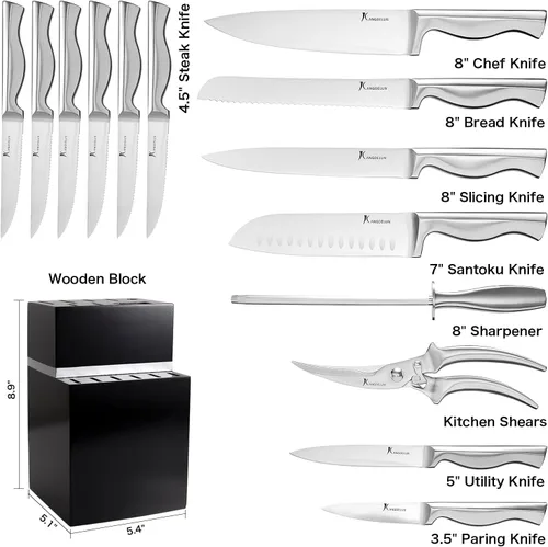 Vista 2 de Kangdelun Juego de cuchillos de cocina ultra afilados de 15 piezas con bloque de madera