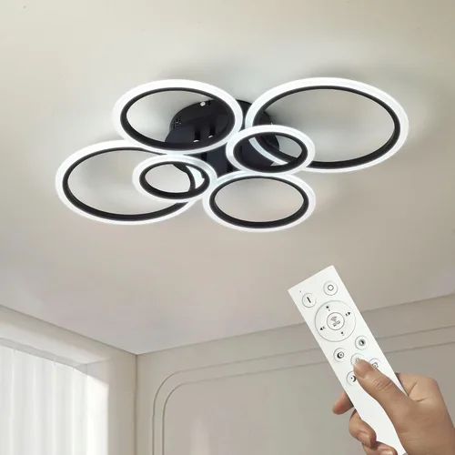 Vista 13 de Moderna lámpara LED de techo de 22 pulgadas, 36 W, 3000 lúmenes, 3000 – 6500 K, regulable con control remoto, lámpara de techo empotrada para Negro