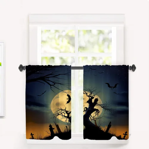 Vista 189 de Cortinas opacas de poliéster multicapa marrón con diseño de bosque natural, 2 unidades, 26 x 24 pulgadas