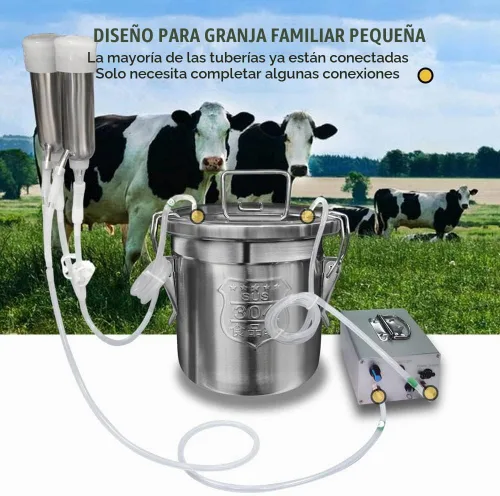 Vista 8 de Máquina de ordeño de vaca de 12L, bomba de vacío pulsante ajustable de velocidad recargable, cubo de leche de acero inoxidable 304 con válvula
