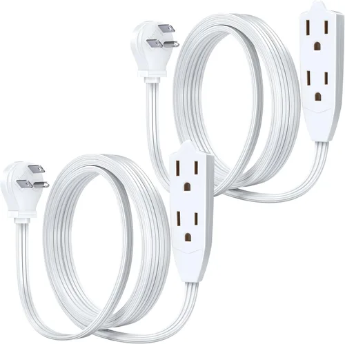 Vista 17 de Maximm Cable de extensión de enchufe plano de 1 pie / cable, salida múltiple - Cable de extensión de enchufe en ángulo de 3 clavijas - Negro