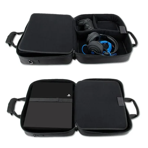 Vista 3 de USA GEAR Console Carrying Case - PS4 Case Compatible with Playstation 4 Slim, PS4 Pro, and PS3 - Customizable Interior Store PS4 Games, PS4