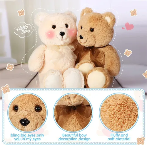 Vista 3 de HyDren 2 juguetes de peluche de osos de 18 pulgadas, regalo para novia, oso de peluche con lazos rellenos para cumpleaños, boda, fiesta
