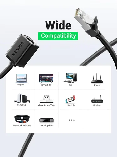 Vista 4 de UGREEN Cable de extensión Ethernet Cat6, extensor de cable LAN Cat 6 RJ45, cable de conexión de red macho a hembra, conector para módem de router