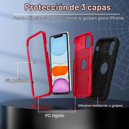 Vista 3 de Grifobes Funda para iPhone 11/iPhone XR de 6.1 pulgadas, Silicona Gruesa 3 en 1 de Servicio Pesado Resistente a Golpes Robusta Protectora para Negro