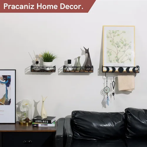 Vista 5 de Pracaniz Estante de pared de fase lunar con 4 ganchos, estantes de pared de cocina o estantes flotantes de baño. Estante de cristal para decoración
