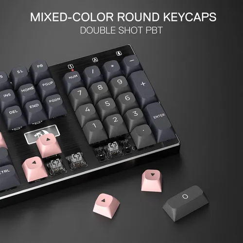 Vista 6 de Redragon K556 SE - Teclado para juegos con cable, teclado mecánico de intercambio en caliente de 104 teclas con base de aluminio original, enchufe