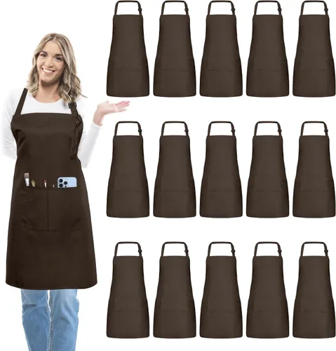 Vista 20 de 15 delantales para adultos a granel con bolsillos, delantal de chef ajustable para mujeres y hombres, pintura, cocina, manualidades (S/L)