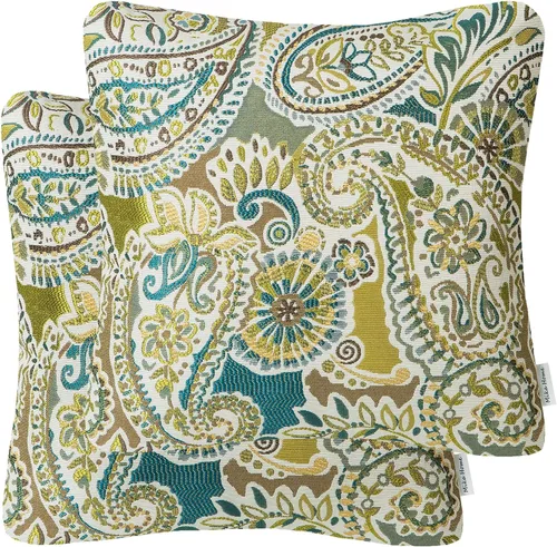 Vista 8 de Mika Home Paquete de 2 Fundas de Almohadas Decorativas Fundas de Cojines, Patrón Paisley, 18X18 Pulgadas, Azul Marrón Crema Multicolor