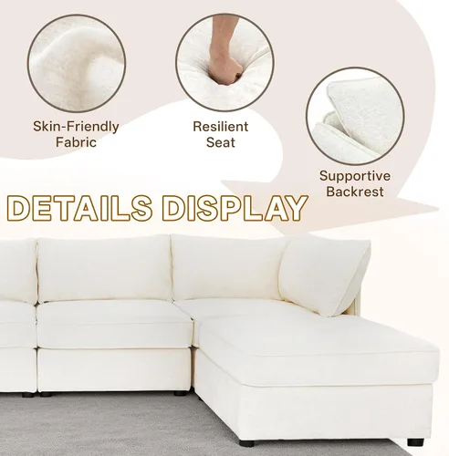 Vista 6 de 95.5" Sofá seccional modular de chenilla con almacenamiento oculto, sofá cama convertible en forma de L y U, sofá seccional moderno de 6 plazas