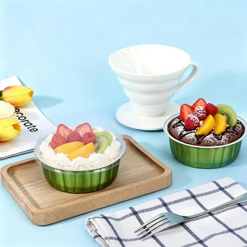Vista 6 de Beasea Disposable Ramekins with Lids, 50 Pack 8oz 235ml Aluminum Foil Baking Cups with Lids, Aluminum Creme Brulee Ramekins Muffin Cupcake Pudding