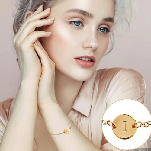 Vista 2 de Collares de collar para mujer pulsera personalizada con inicial de acero inoxidable chapado en oro de 18 quilates pulsera delicada con dije