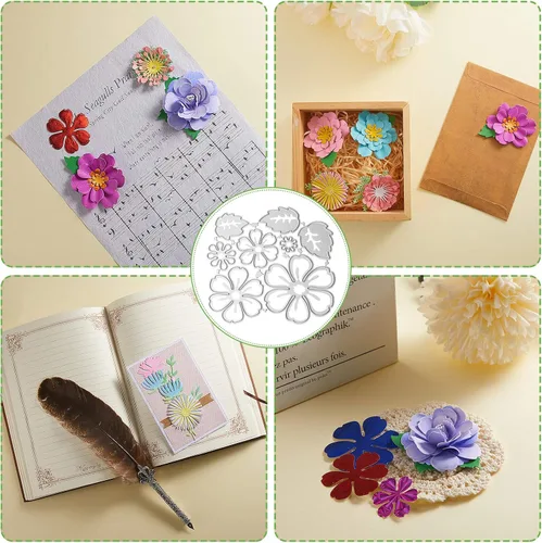 Vista 6 de 2 juegos de troqueles de corte de metal con estampado de flores, hojas de flores, 14 estilos, plantillas 3D troqueladas para manualidades, álbumes