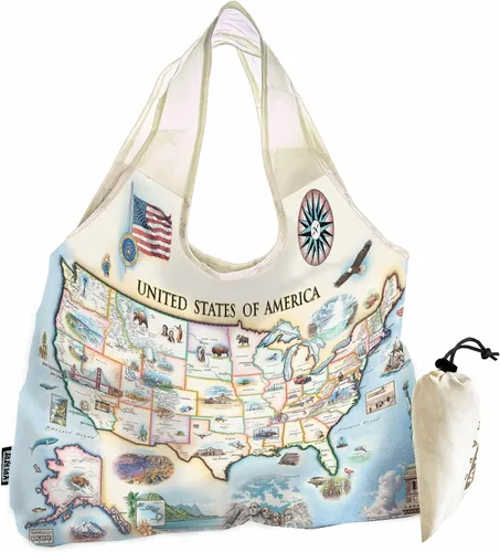 Vista 4 de Xplorer Maps Bolsa con asas – Bolsa de compras reutilizable para comestibles, plegable y lavable de nailon, resistente y compacta