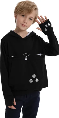 Vista 3 de LINYUCHEN Sudadera con capucha para niños y niñas, con bolsa de gato, sudadera de manga larga con orejas de gato Negro