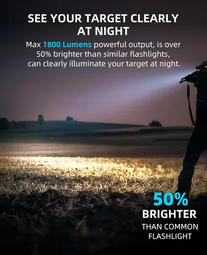 Vista 4 de EZshoot Linterna táctica de rifle de 1800 lúmenes con interruptor de presión, linterna táctica para rifle compatible con M-Rail, linterna de rifle